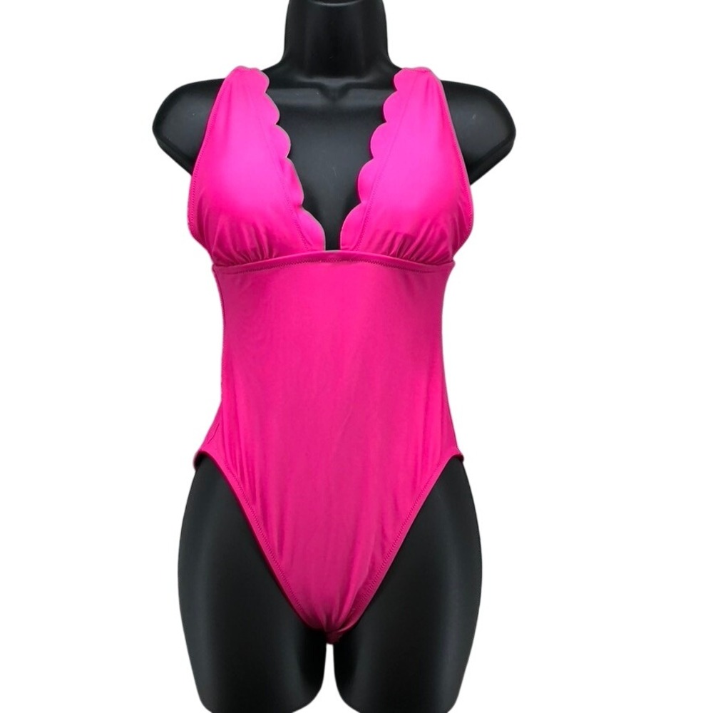 J.Crew One Piece Swimsuit Womens Small Pink Scalloped V-Neck L1266 SP21 Beach